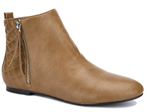 MaxMuxun Mujeres Zapatos Camel Punta Redonda Plana Tobillo Botines de tacón bajo para Damas Botas de Mujer tamaño 8 UK