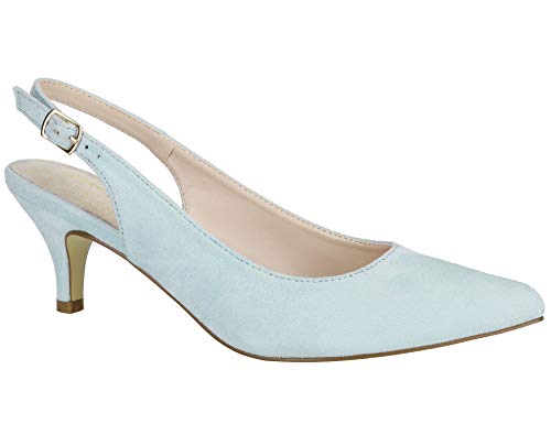 MaxMuxun Sandalias de Tacón Azul Claro Puntiagudo con Tira en el Tobillo Elegante Cómodo para Oficina Mujer Talla 40 EU