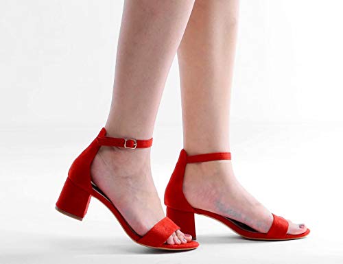 MaxMuxun Zapatos de Tacón Cuadrado Rojo Casual Modo Clásico para Mujer Tamaño 39 EU
