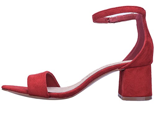 MaxMuxun Zapatos de Tacón Cuadrado Rojo Casual Modo Clásico para Mujer Tamaño 39 EU