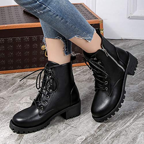MEIbax Moda Zapatos Invierno Botas de Nieve Mujer Militares de Unisex Adulto Cuero Impermeables Botines Forradas Calientes Combate con Punta Redonda Botine Plano con Ocio Cordones