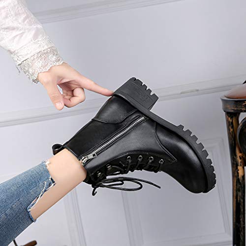 MEIbax Moda Zapatos Invierno Botas de Nieve Mujer Militares de Unisex Adulto Cuero Impermeables Botines Forradas Calientes Combate con Punta Redonda Botine Plano con Ocio Cordones