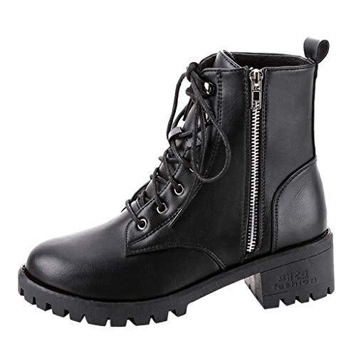 MEIbax Moda Zapatos Invierno Botas de Nieve Mujer Militares de Unisex Adulto Cuero Impermeables Botines Forradas Calientes Combate con Punta Redonda Botine Plano con Ocio Cordones