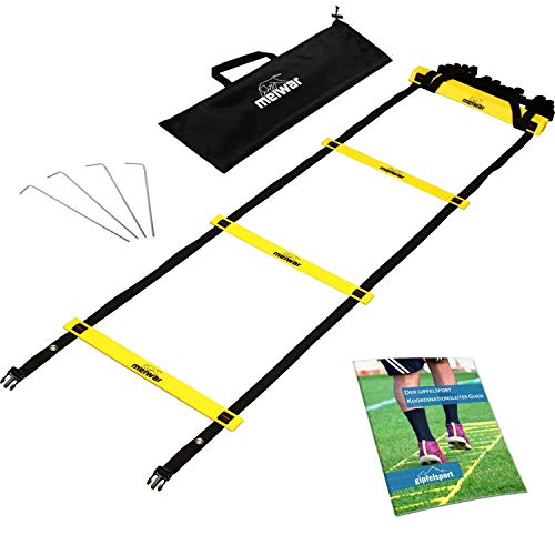 meiwar Escalera de coordinación de 6m con Bolsa y Clavijas | Escalera de Velocidad | Escalera de Velocidad para fútbol, Fitness, Deportes, Balonmano | + eBook Gratis