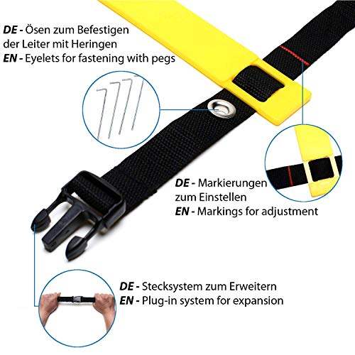 meiwar Escalera de coordinación de 6m con Bolsa y Clavijas | Escalera de Velocidad | Escalera de Velocidad para fútbol, Fitness, Deportes, Balonmano | + eBook Gratis