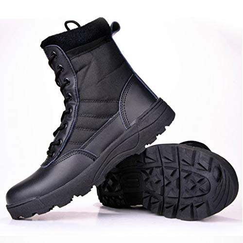 MERRYHE Botas Militares para Hombres, Botas de Combate en el Desierto, Zapatos de Escalada para Deportes al Aire Libre de Alta Gama, Botines con Cordones Laterales con Cordones para Hombres,Black-42