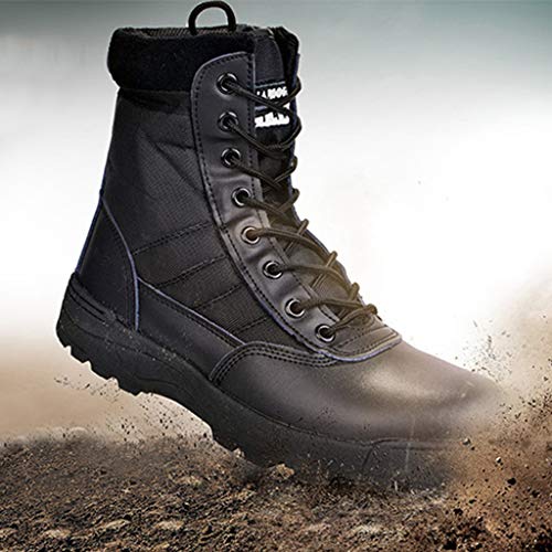 MERRYHE Botas Militares para Hombres, Botas de Combate en el Desierto, Zapatos de Escalada para Deportes al Aire Libre de Alta Gama, Botines con Cordones Laterales con Cordones para Hombres,Black-42