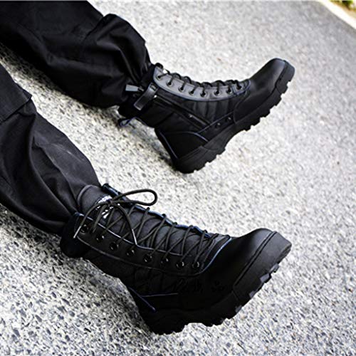 MERRYHE Botas Militares para Hombres, Botas de Combate en el Desierto, Zapatos de Escalada para Deportes al Aire Libre de Alta Gama, Botines con Cordones Laterales con Cordones para Hombres,Black-42