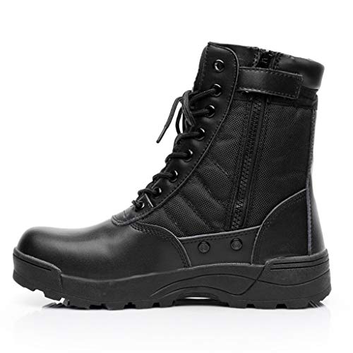 MERRYHE Botas Militares para Hombres, Botas de Combate en el Desierto, Zapatos de Escalada para Deportes al Aire Libre de Alta Gama, Botines con Cordones Laterales con Cordones para Hombres,Black-42