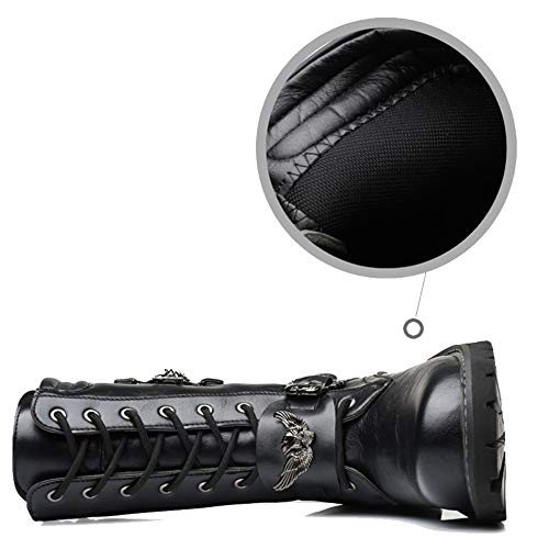 MERRYHE Los Hombres Ataban con Cordones Martin Boots Army Combat Boot Chain Decoration Cuero De La PU Botas De Media Pantorrilla Desierto De La Patrulla Impermeable Zapatos Militares,Black-43