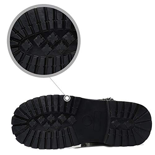 MERRYHE Los Hombres Ataban con Cordones Martin Boots Army Combat Boot Chain Decoration Cuero De La PU Botas De Media Pantorrilla Desierto De La Patrulla Impermeable Zapatos Militares,Black-43