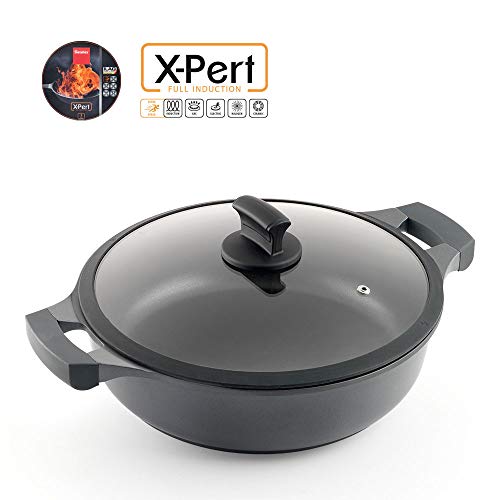 Metaltex XPERT Cacerola Baja Antiadherente Ilag 3 Capas, Full Induction Válido para Todo Tipo de Cocinas, Aluminio Fundido, Negro