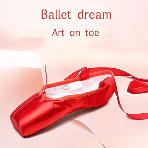 Mettime Zapatillas de Ballet de Punta Zapatos Satén/Lienzo con Puntera de Gel de Silicona/Esponja y Cintas para Niñas (por Favor Seleccione una Talla más Grande)