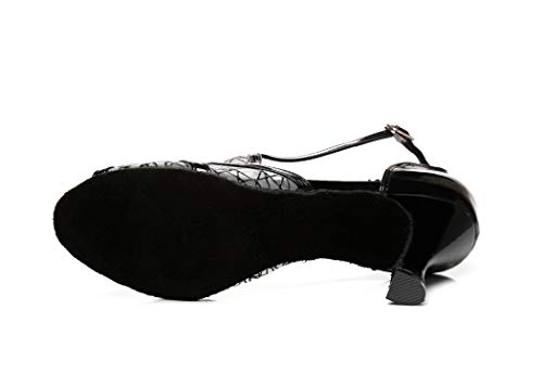 MGM-Joymod Mujer Tacón acampanado Malla Sintética Salsa Social Tango Latino Carácter Moderno Zapatos de Danza, color Negro, talla 37.5 EU