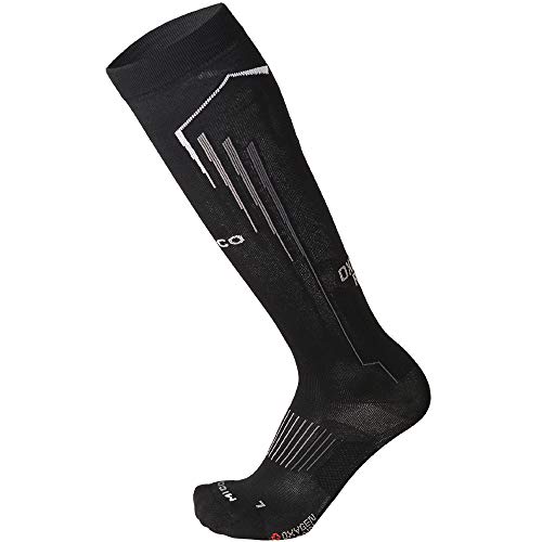 MICO CALCETINES DE CARRERAS LARGO en Tejido de Nylon + fibra LYCRA, OXI-JET COMPRESSION (+oxìgeno+recuperacion+energìa) 100% Made in Italy, para Hombres y para Mujeres Deportes, en Color Negro Gris