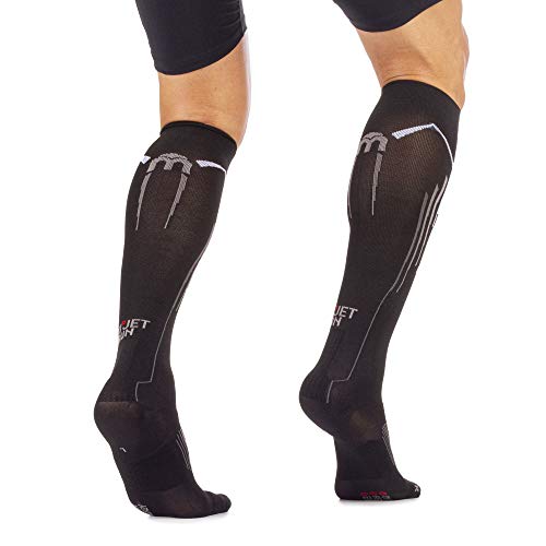 MICO CALCETINES DE CARRERAS LARGO en Tejido de Nylon + fibra LYCRA, OXI-JET COMPRESSION (+oxìgeno+recuperacion+energìa) 100% Made in Italy, para Hombres y para Mujeres Deportes, en Color Negro Gris