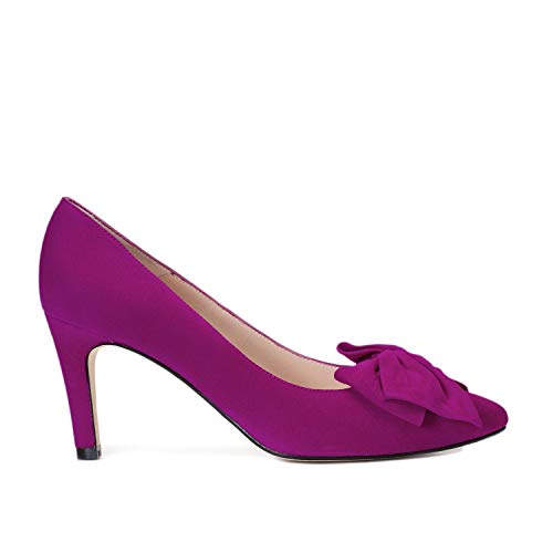 Milena - Zapatos Tacones de Piel para Mujer con Lazo - Hechos en España - Tacon Alto de Aguja 7 cm - Forro Piel - Moda Tendencia Salones Stilettos Elegantes - Piel Ante Morado - Morado 36 EU