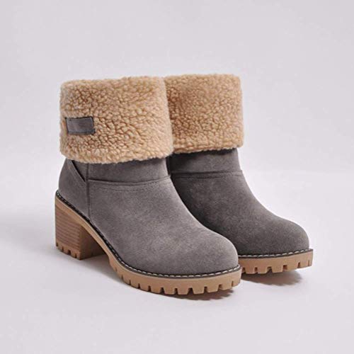 Minetom Botas de Nieve Mujer Tacón Medio Botines Botita Moda Felpa Peluche Caliente Antideslizante Impermeable Zapatos Invierno Boots Gris 40 EU