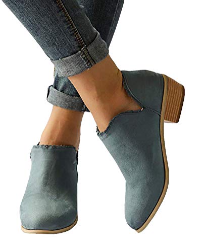 Minetom Botines Mujer Tacón Ancho Chelsea Botas Zapatos Otoño E Invierno Moda Casual Ankle Boots Cuero De Gamuza Verde 35 EU