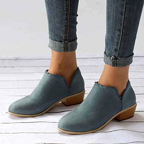 Minetom Botines Mujer Tacón Ancho Chelsea Botas Zapatos Otoño E Invierno Moda Casual Ankle Boots Cuero De Gamuza Verde 35 EU