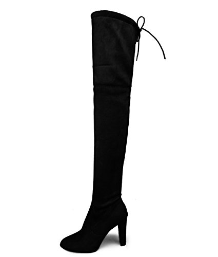 Minetom Mujer Atractivo Moda Invierno Boots Por Encima Rodilla Botas Zapatos De Tacón Alto Sobre Las Botas De Rodilla Negro EU 43