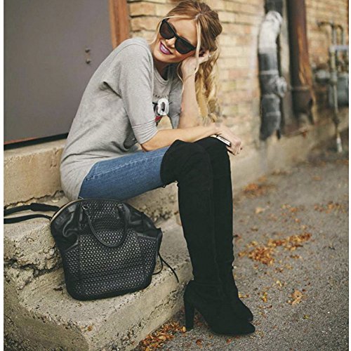 Minetom Mujer Atractivo Moda Invierno Boots Por Encima Rodilla Botas Zapatos De Tacón Alto Sobre Las Botas De Rodilla Negro EU 43