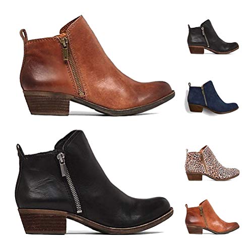 Minetom Mujer Botas De Chelsea Botines Invierno Otoño Moda Cremallera Elegante Tacón Ancho Bajo Tacones Casual Ankle Boots Leopardo EU 39