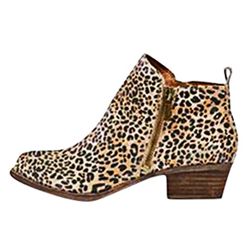 Minetom Mujer Botas De Chelsea Botines Invierno Otoño Moda Cremallera Elegante Tacón Ancho Bajo Tacones Casual Ankle Boots Leopardo EU 39