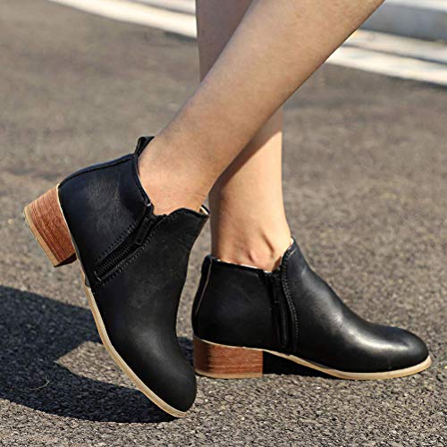 Minetom Mujer Botas De Chelsea Botines Invierno Otoño Moda Cremallera Elegante Tacón Ancho Bajo Tacones Casual Ankle Boots PU- Negro EU 41