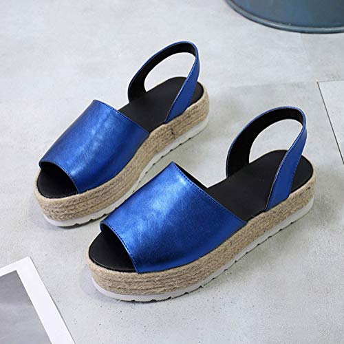 Minetom Mujer Cuña Alpargatas Espadrilles Plataforma Romanas Gladiador Sandalias Verano Tacon Planas Mares Playa Chancletas Zapatillas Zapatos Azul 35 EU