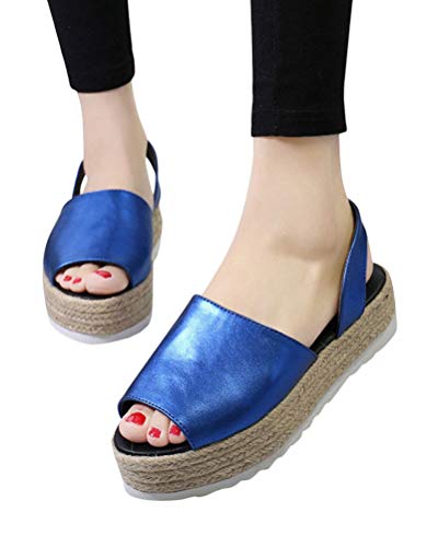 Minetom Mujer Cuña Alpargatas Espadrilles Plataforma Romanas Gladiador Sandalias Verano Tacon Planas Mares Playa Chancletas Zapatillas Zapatos Azul 35 EU