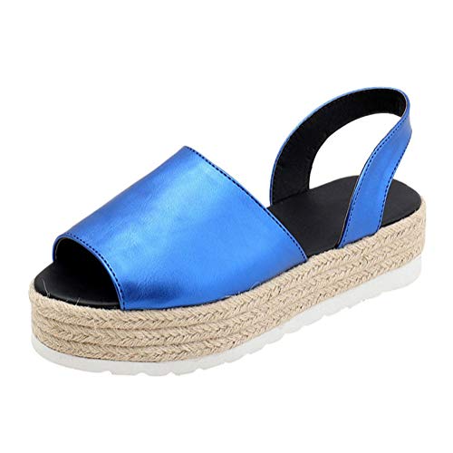 Minetom Mujer Cuña Alpargatas Espadrilles Plataforma Romanas Gladiador Sandalias Verano Tacon Planas Mares Playa Chancletas Zapatillas Zapatos Azul 35 EU