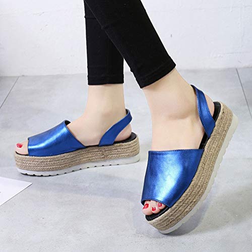 Minetom Mujer Cuña Alpargatas Espadrilles Plataforma Romanas Gladiador Sandalias Verano Tacon Planas Mares Playa Chancletas Zapatillas Zapatos Azul 35 EU