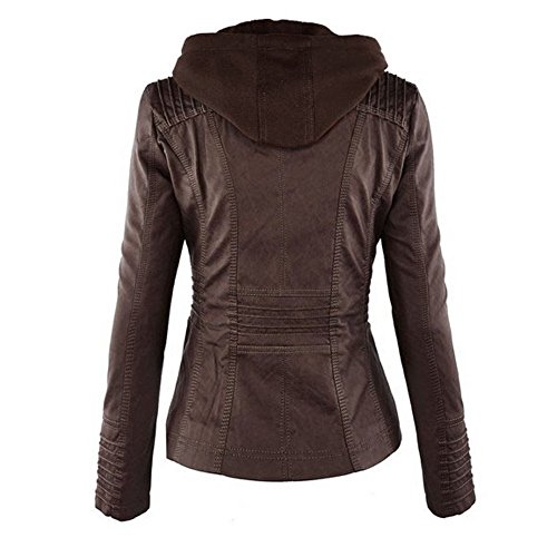 Minetom Mujer Invierno Cremallera Jackets Chaquetas Deportiva Cuero Moto Cazadoras Imitacion Piel Biker Abrigos Con Capucha Marron Oscuro ES 38