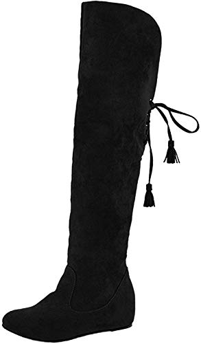 Minetom Mujer Invierno Moda Calentar Botas De Nieve Slouchy Botas De Piel Cargadores De La Rodilla (EU 38, Negro)