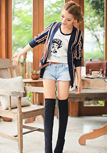 Minetom Mujer Invierno Moda Suede De La Rodilla Botas Tacón Alto Puntera Redonda Zapatos Botas (EU 37, Negro)