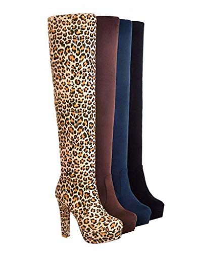 Minetom Mujer Invierno Moda Suede De La Rodilla Botas Tacón Alto Puntera Redonda Zapatos Botas (EU 37, Negro)