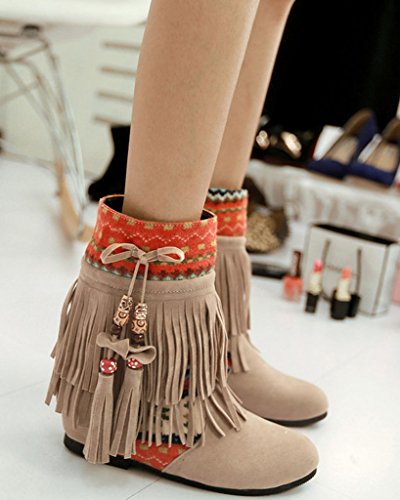 Minetom Mujer Otoño Invierno Cuero Nobuck Calentar Botas De Flecos con Cuentas Zapatos Cargadores Cómodo Botines Beige EU 39