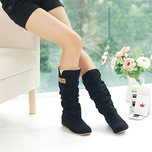 Minetom Mujer Otoño Invierno Elegante Casual Zapatos Planos Rodilla Botas Slouchy Botas De Nieve Dulce Botas Largas Negro EU 37