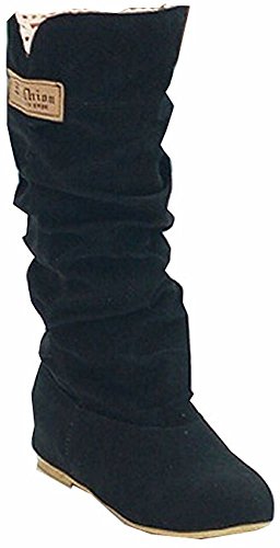 Minetom Mujer Otoño Invierno Elegante Casual Zapatos Planos Rodilla Botas Slouchy Botas De Nieve Dulce Botas Largas Negro EU 37