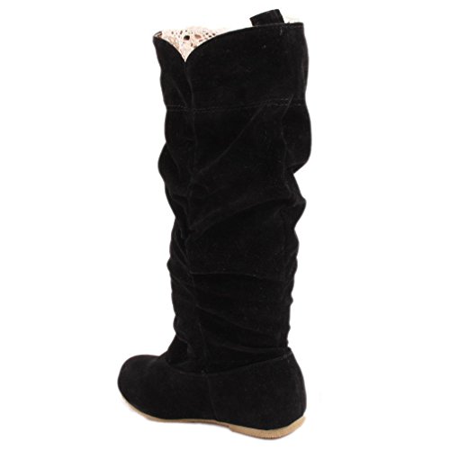 Minetom Mujer Otoño Invierno Elegante Casual Zapatos Planos Rodilla Botas Slouchy Botas De Nieve Dulce Botas Largas Negro EU 37