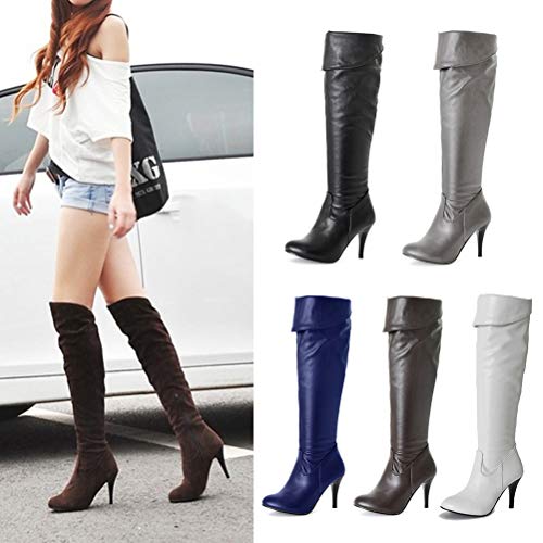 Minetom Mujer por Encima DE LA Rodilla Botas sobre Rodilla Fiesta Ajustado TACÓN Medio DE Bloque NÚMEROS 34-45 B Marrón 38 EU