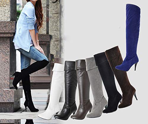 Minetom Mujer por Encima DE LA Rodilla Botas sobre Rodilla Fiesta Ajustado TACÓN Medio DE Bloque NÚMEROS 34-45 B Marrón 38 EU