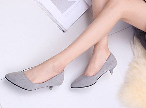 Minetom Mujer Primavera Cómodo Kitten Heel Zapatos Casual Zapatos de Ante Punta Pointed Zapatos de Tacón Gris EU 36