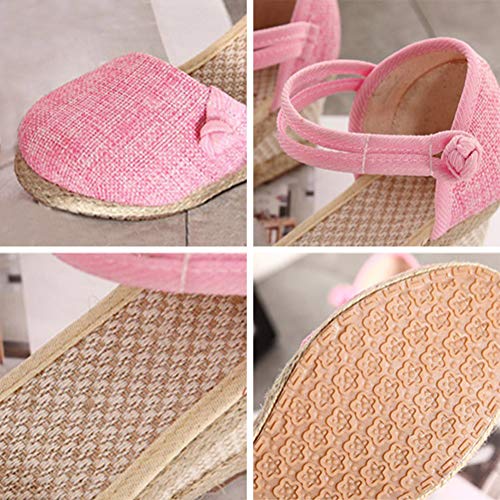 Minetom Mujer Sandalias de Plataforma Tacón Alto Cuña Alpargatas Espadrilles Plataforma Hebilla Mares Playa Chancletas Zapatillas Zapatos de Verano Rosa 38 EU