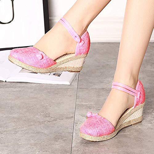 Minetom Mujer Sandalias de Plataforma Tacón Alto Cuña Alpargatas Espadrilles Plataforma Hebilla Mares Playa Chancletas Zapatillas Zapatos de Verano Rosa 38 EU
