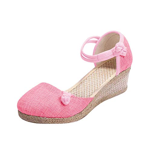 Minetom Mujer Sandalias de Plataforma Tacón Alto Cuña Alpargatas Espadrilles Plataforma Hebilla Mares Playa Chancletas Zapatillas Zapatos de Verano Rosa 38 EU