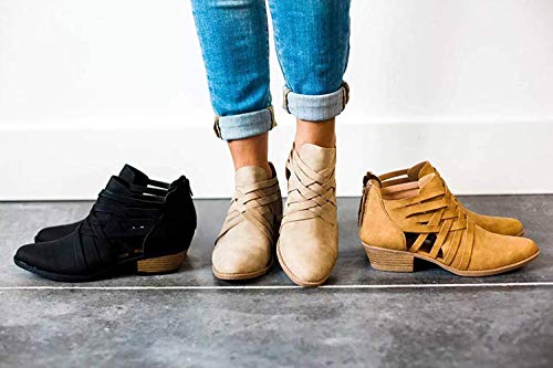 Minetom Mujer Verano Otoño Botas Cortas Elegante Cómodas Antideslizante Tacón Ancho Zapatos Chic Ahuecar Cremallera Bootie Botines Chelsea Ankle Boots Caqui EU 43