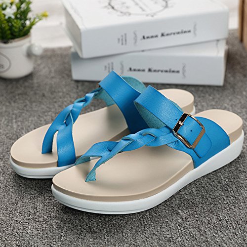 Minetom Mujer Verano Thong Sandals Bohemia Clip de Hebilla Playa Casa Sandalias Planas Tacón Bajo Chanclas Azul EU 42