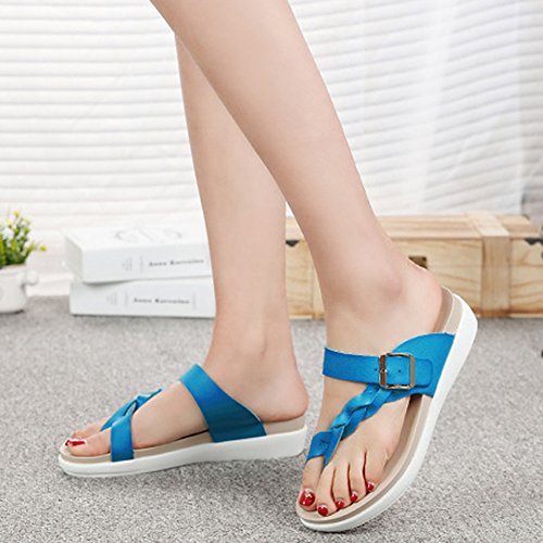 Minetom Mujer Verano Thong Sandals Bohemia Clip de Hebilla Playa Casa Sandalias Planas Tacón Bajo Chanclas Azul EU 42